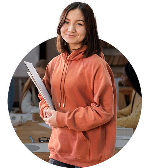 Girl student looking towards the camera