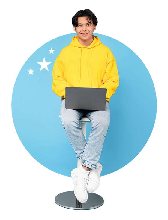 Male student with a laptop